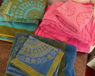 Assortment of Colorful Mid Century Bath Towels