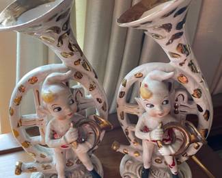 Pair of 1950's Pixie Elf Figurines with French Horn