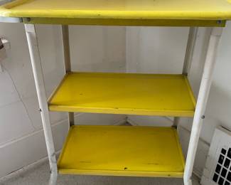 1950's Yellow/White Metal 3 Tier Rolling Rack/Shelf