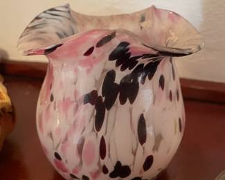 Blown Glass Black, Pink & White Splatter Vase