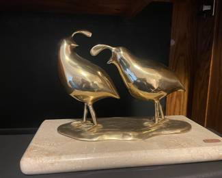 Brian Bijan Brass & Marble Quails Sculpture