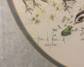 Framed & Matted 1989 Print of Quail and Chicks by James P. Townsend