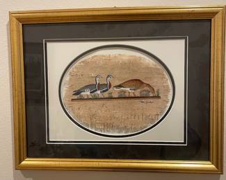 2 Hand Painted Egyptian Papyrus Painting of Geese