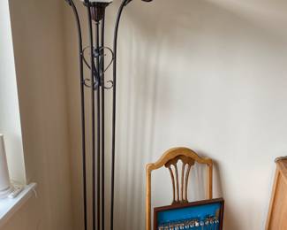Bronze Tone Torchiere Floor Lamp with White Glass Shade