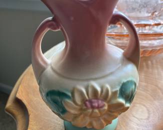 Pink Yellow and Green Vase with Water Lily Design