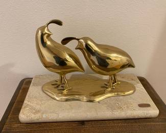 Brian Bijan Brass & Marble Quails Sculpture