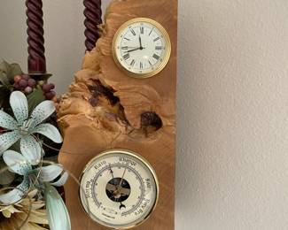 Charles Elkan Handmade Burl Wood Clock and Barometer