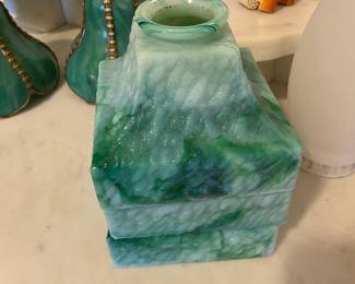 Turquoise Art Deco Slag Glass Lamp Shade