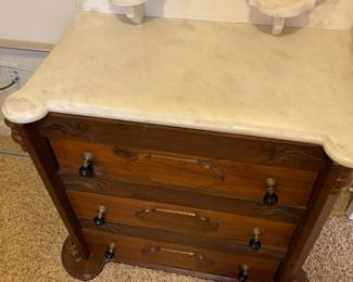 Victorian Walnut and Marble Top 3-Drawer Washstand