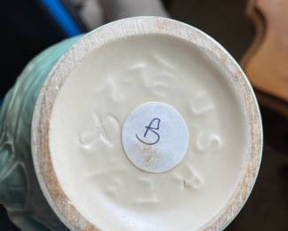 Pink Yellow and Green Vase with Water Lily Design