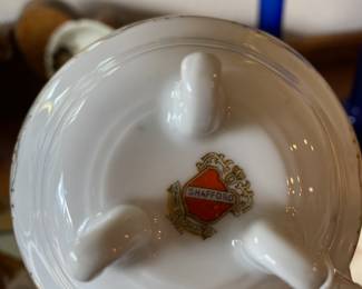 Pair of Shafford Bone China Black, Gold & White Teacup & Saucers