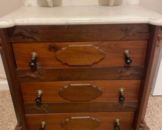 Victorian Walnut and Marble Top 3-Drawer Washstand