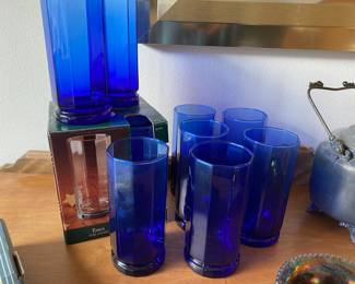 Set of 8 Anchor Hocking Essex Cobalt Blue 16 oz Glass Tumblers