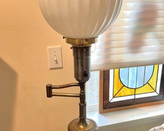 Round Opaline Glass and Brass Floor Lamp