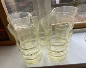 Set of 11 Yellow Depression Glass Tumblers