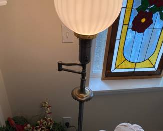 Round Opaline Glass and Brass Floor Lamp