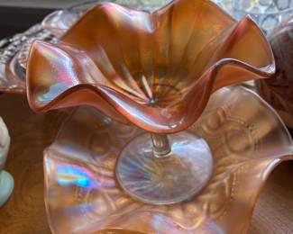 Marigold Carnival Glass Compote