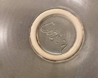 Gray Pottery Pan with Abstract Design Signed by Carson