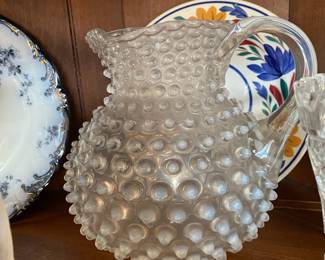 Opalescent Hobnail Glass Pitcher