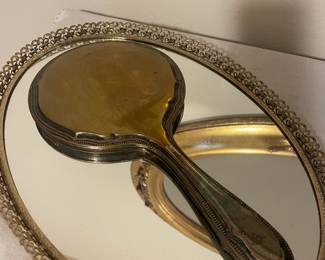 Brass Hand Mirror, Brass Mirrored Vanity Tray