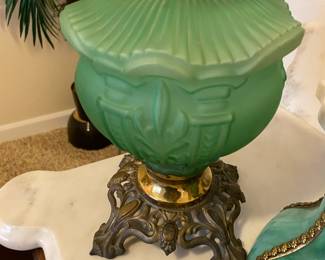 Frosted Green Glass Oil Lamp