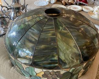 Green/Multicolored Stained Glass Hanging Dome