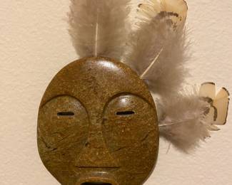 1997 Wall Mounted Mask with Feathers Signed by Hotes