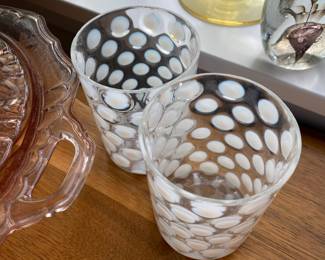 Pair of Clear/White Coin Spot Glass Tumblers