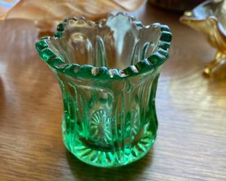 Green Depression Glass Toothpick Holder