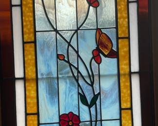 3 Stained Glass Panels with Floral Design
