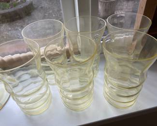 Set of 11 Yellow Depression Glass Tumblers