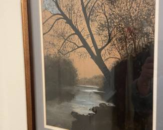 Framed & Matted Evening Woods Painting by Anna Steva