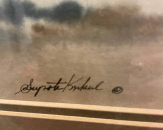 2 Framed and Matted Lithographs by Supote Krikul - Waiting Quails, Barn Behind the Trees