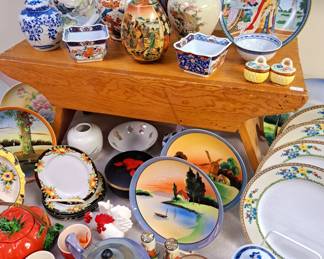 Much, much china. Asian plates, vases and bowls