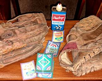 Vintage sporting goods. Baseball gloves