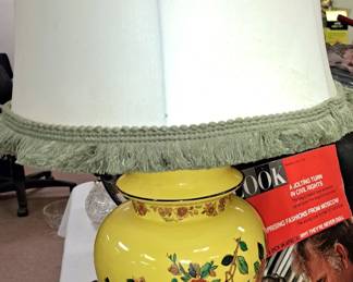 Porcelain yellow floral lamp w/ original shade