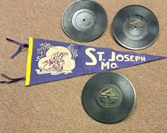 "St. Joseph, Mo." vintage pennant and St. Joseph's own Arthur Pryor's Band albums