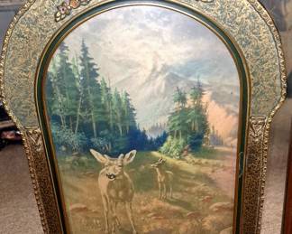 Vintage framed fawn print with bubble glass