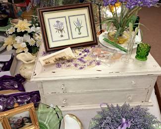 Distressed painted 2 drawer table top cabinet