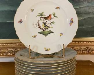 12 Herrend porcelain Rothschild Bird Dinner plates