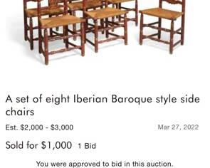 Eight very Beautiful antique Iberian Baroque side chairs.  Reddish patinated with Parcel gilt decorated.  These came out of a private High profile antiques collection in Hancock Park, Ca.  They are very sturdy and stable for this type of chair.  