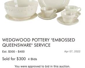 Wedgwood "embossed queensware" service in blanc.