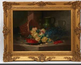 oil o/c by G. Duval, French 20th c, 26' x 37" without frame.  It is set in very nice gilt frame.