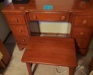 Antique wooden desk / dressing table with bench.