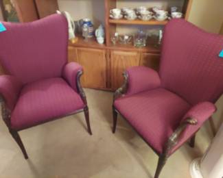 Pair of wingback chairs recently re-upholstered.