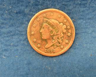 Lot 206. 1838 Large Cent in a display case