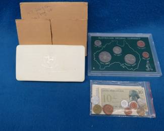 Lot 186. 1971 Isle of Man Decimal Proof Set 1972 Australian Decimal Currency Set Indonesian money
