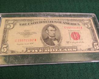 Lot 30. $5 Silver Certificate Red Seal Series 1953B