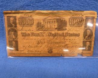 Lot 181. Replica of a $1,000 Draft on the Bank of the United States dated Dec. 15, 1840