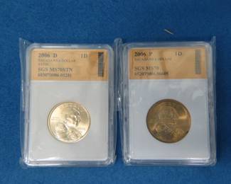 Lot 167. 2006 P Sacagawea Dollar slabbed and graded MS70 2006 D Sacagawea Dollar slabbed and graded MS70STN